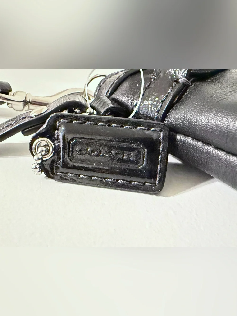 Coach Black Leather Wristlet Mini Bag Clutch w/ Silver-Tone Hardware